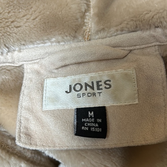 Jones Sport Alabaster Faux Suede Jacket Hood Pile Lined Size Medium - Picture 3 of 6